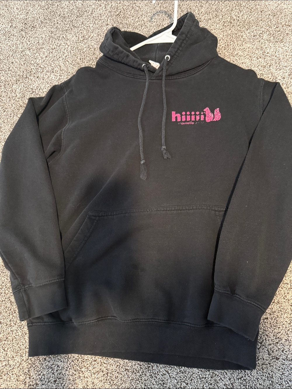 Black Hoodie Sweatshirt with Pink Logo